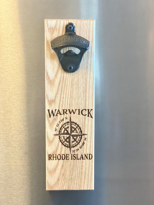 Magnetic Mount Bottle Opener - Warwick R.I. Compass Rose - Ash - Fenwick & OliverMagnetic Mount Bottle Opener - Warwick R.I. Compass Rose - AshFenwick & OliverFenwick & OliverMMB-WAWCR-AS