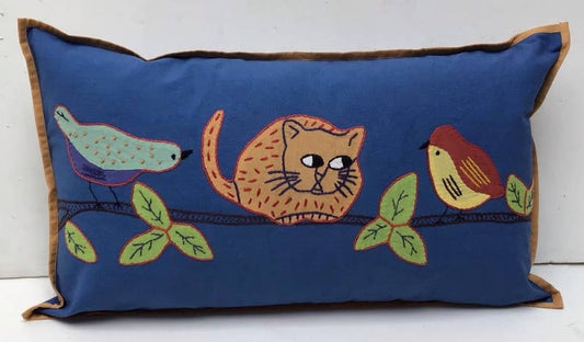 Natural Habitat - Pillow Applique/Embo 12x20 Cat and Birds Blue - Fenwick & OliverNatural Habitat - Pillow Applique/Embo 12x20 Cat and Birds BlueNatural HabitatFenwick & Oliver1220RKCBB